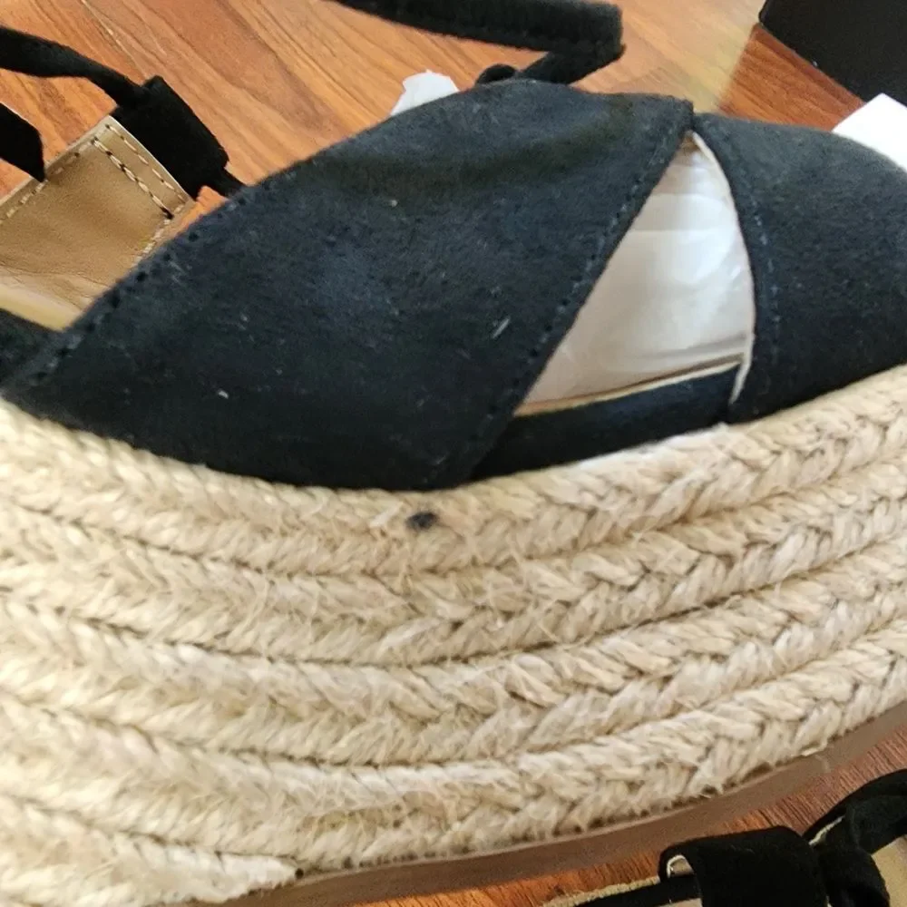Sun + Stone Black Tiinsley Strappy Espadrille Platform Wedge Sandal 10 NWT